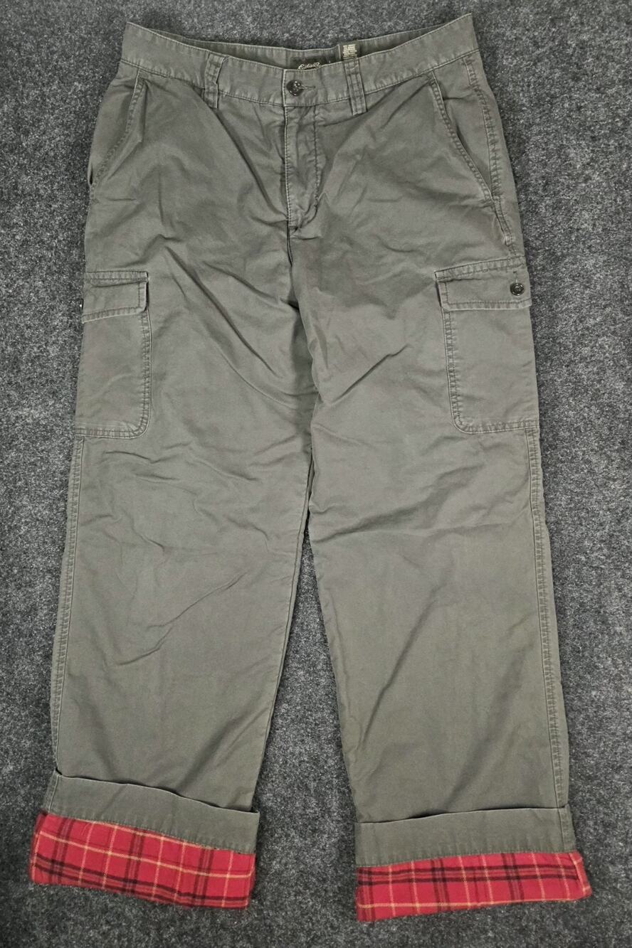 Vintage Eddie Bauer Fleece Lined Relaxed Fit Cargo Pants Mens 33x34 Dark Olive